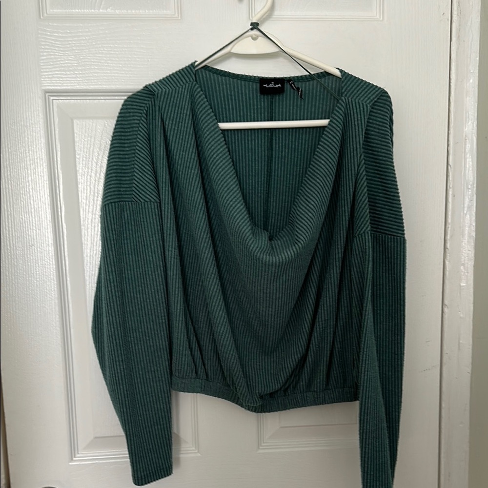 Teal V-Neck Ribbed Sweater